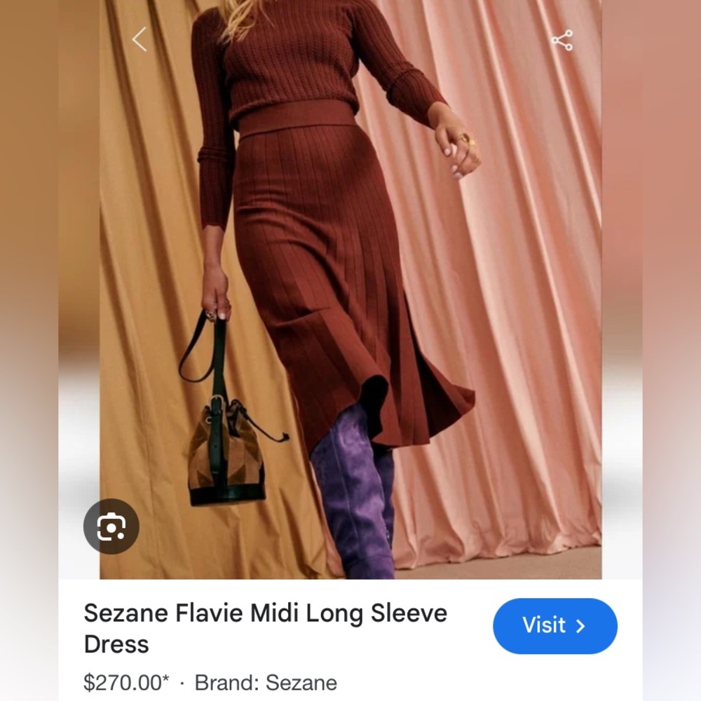 Sezane flavie midi long sleeve dress rust xs